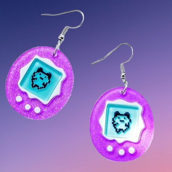 Molliwater Jewelry - New Gigapet Tamagatchi Earrings Y2K Purple‎ Glitter Digital Pet Dangle Anime